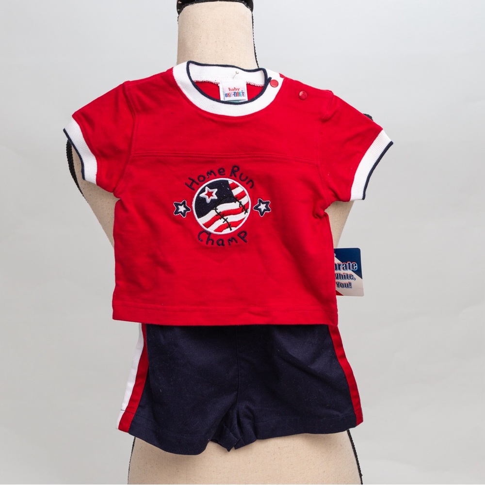 Okie Dokie baby boy t-shirt & shorts set baseball red, white, & blue 6-9 months